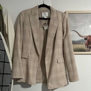 Beige Plaid Women's Blazer